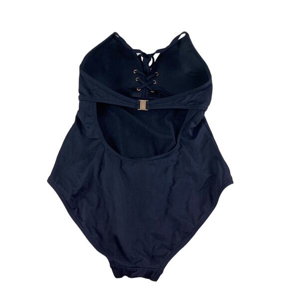 Nip Tuck One Piece Swimsuit Women’s Sz 6 US Black Laced Lattice Front Plunge - Picture 3 of 8